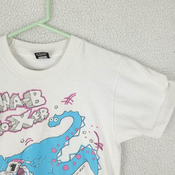 Vintage T Shirt Youths 14 16 White Blue Dinosaur Motocross Screen Stars 90S - Picture 3 of 10